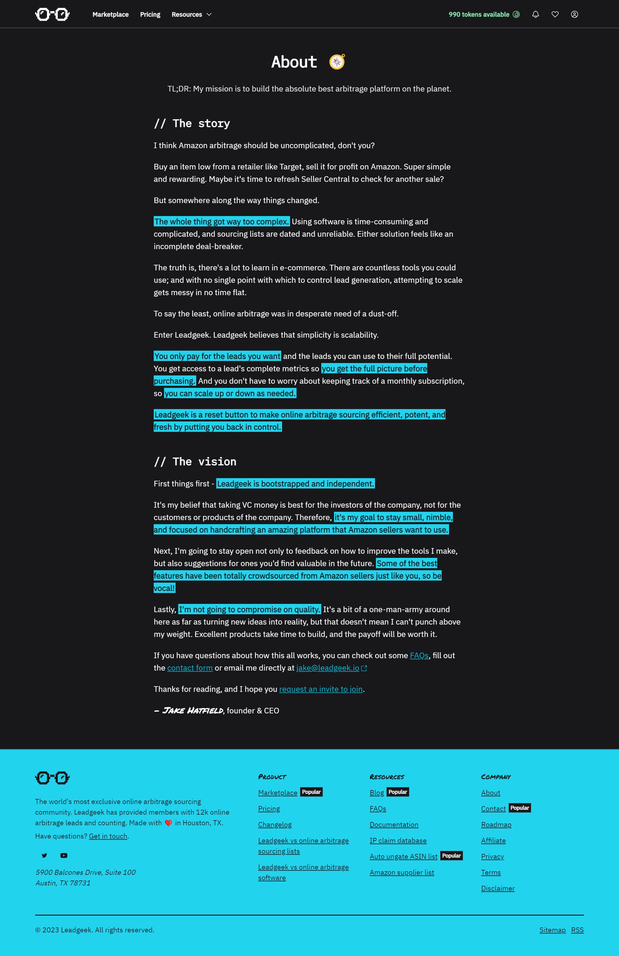 The about page