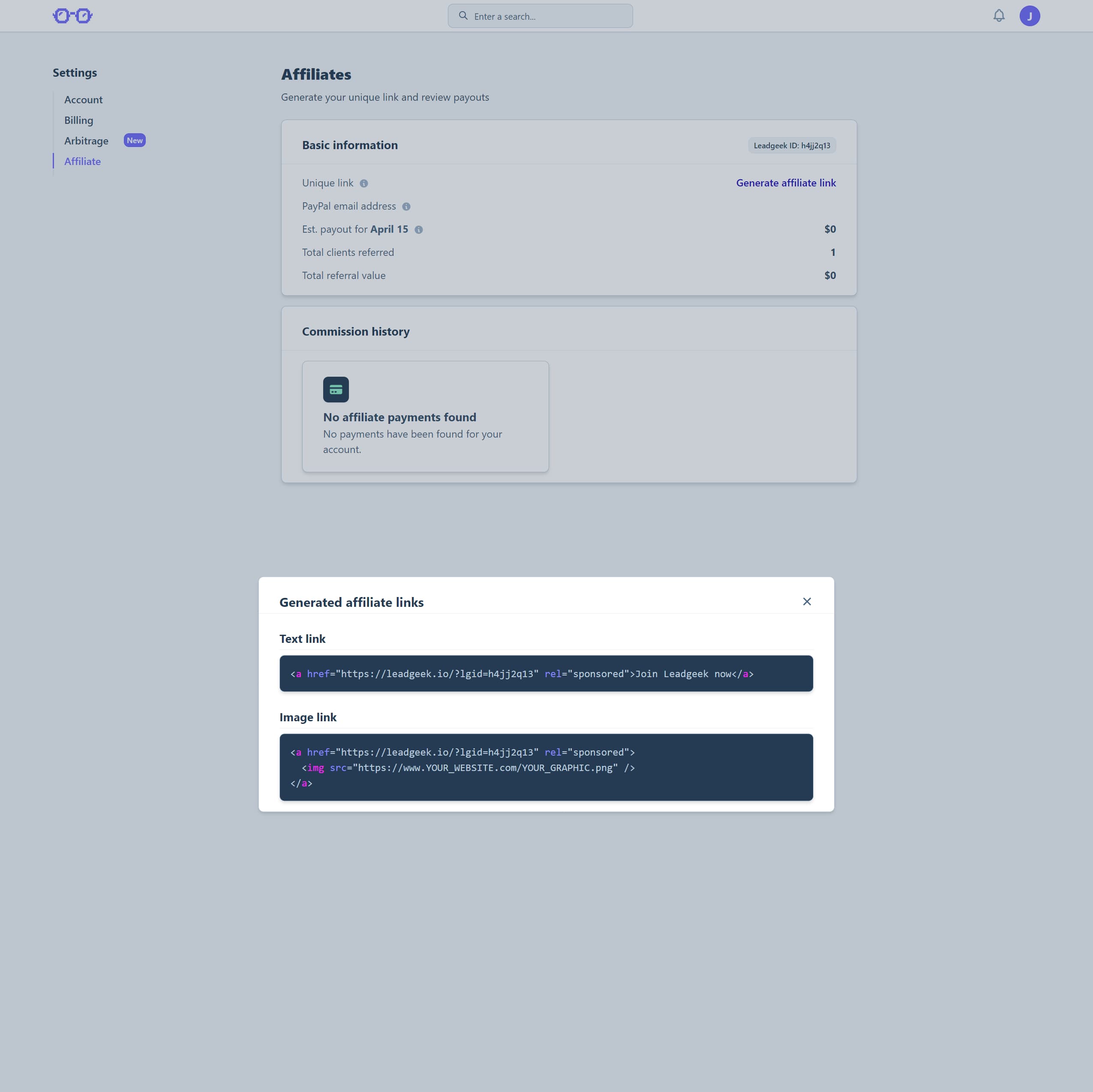 The affiliate page