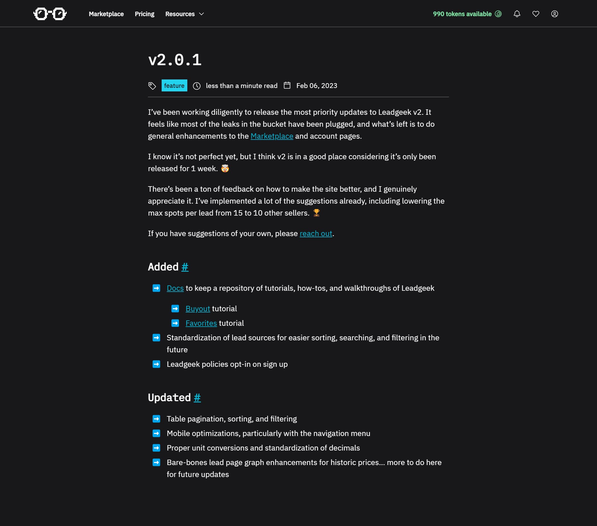 A changelog example