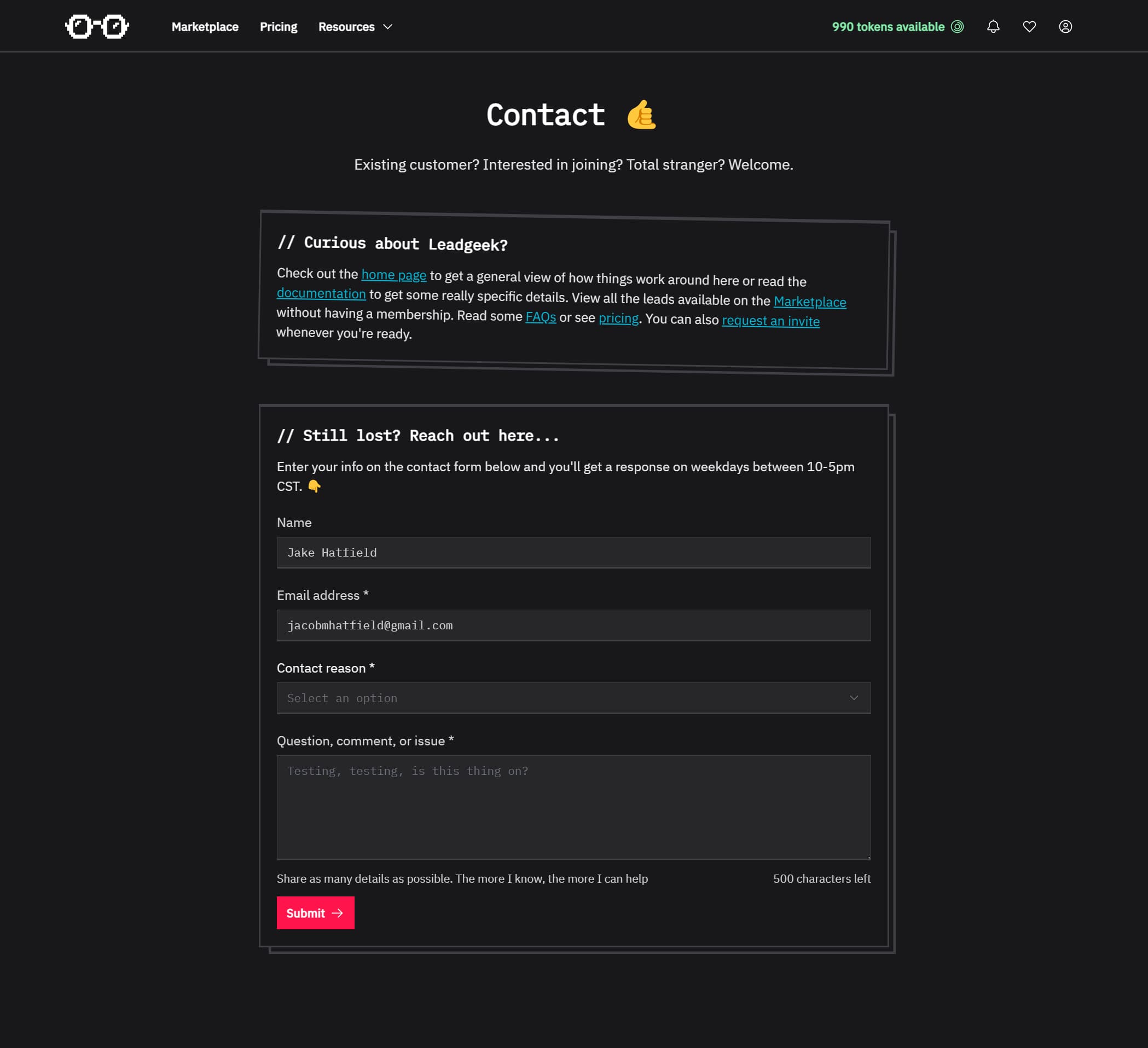 The contact page