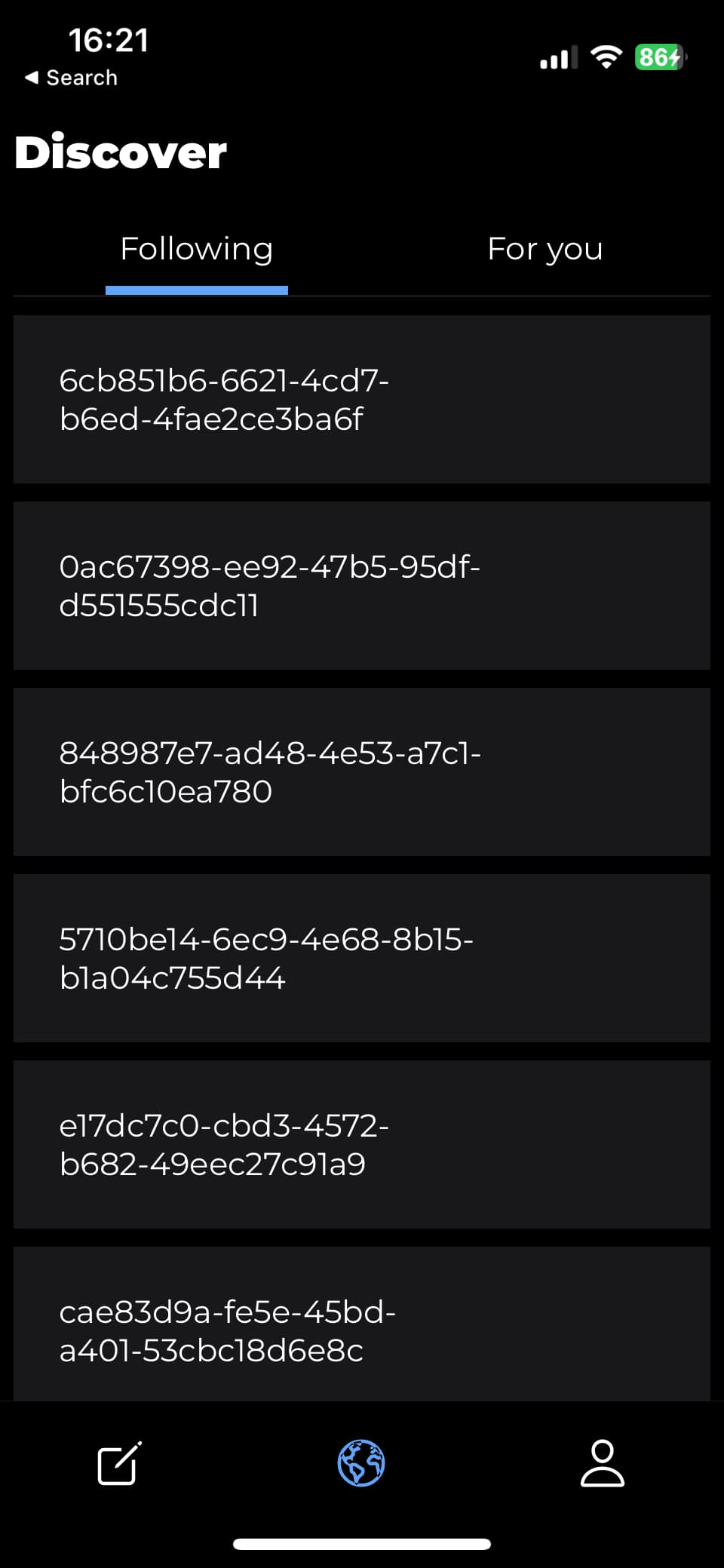 Discover screen