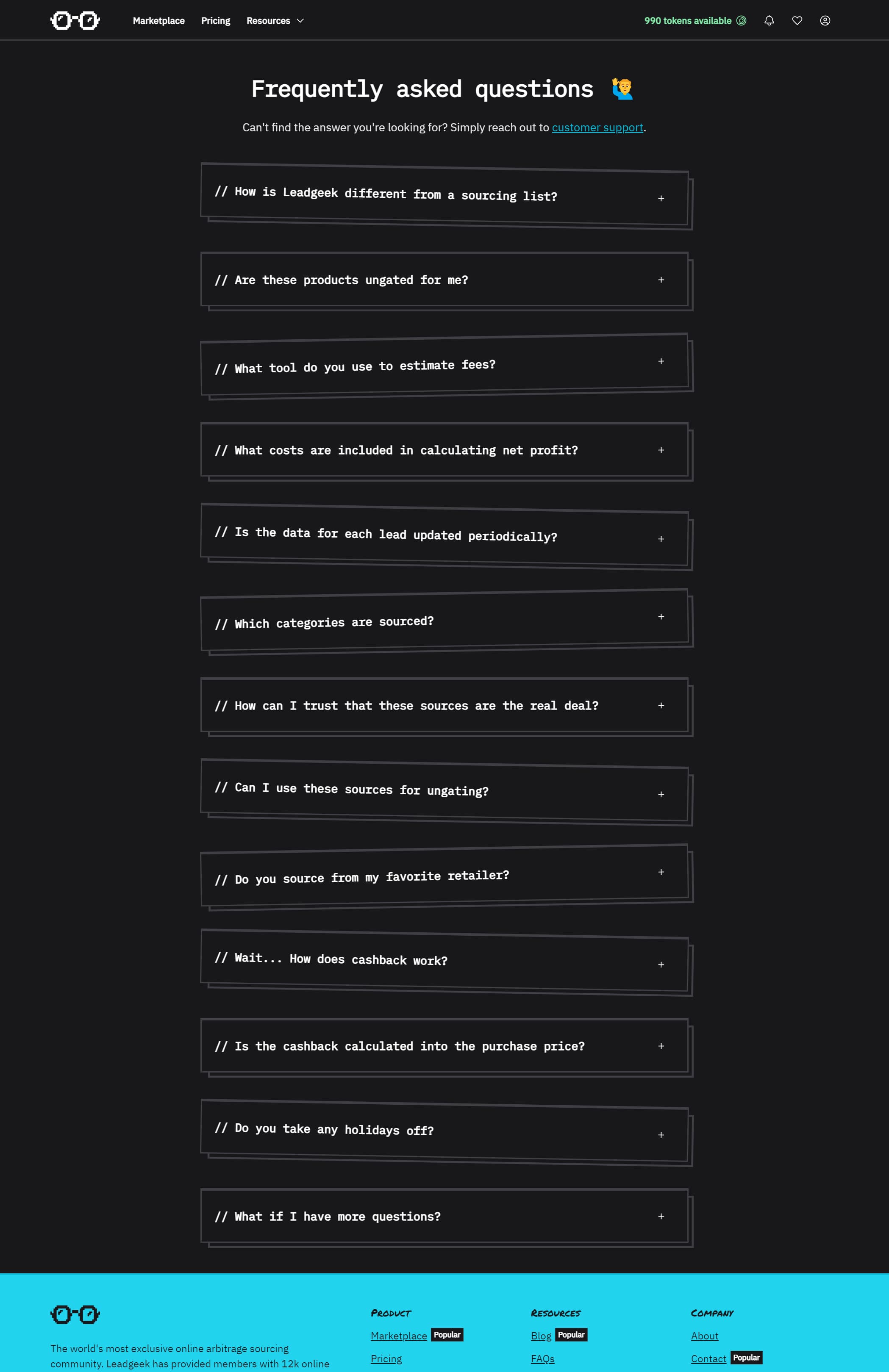 The FAQ page