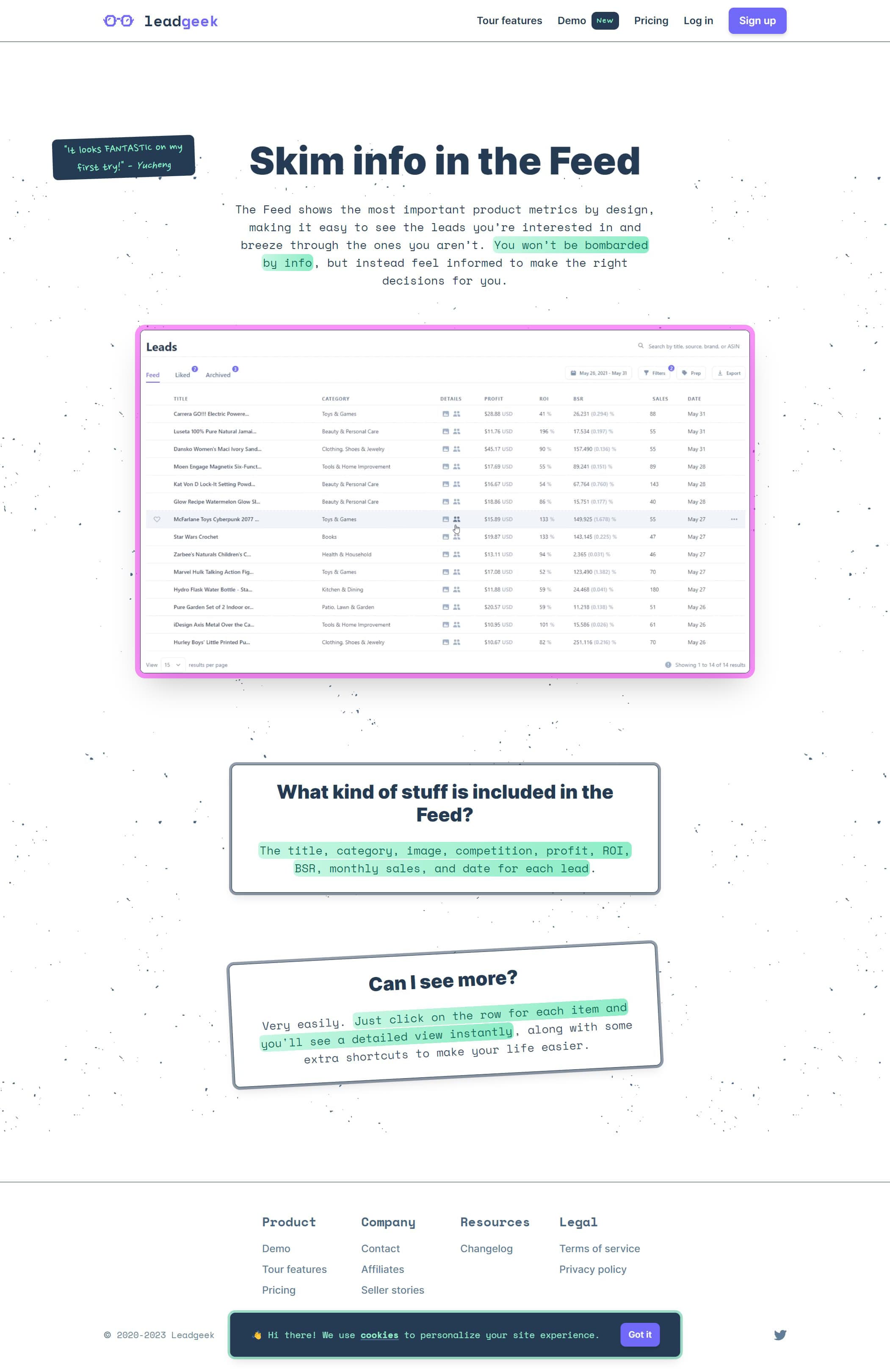 An individual feature page