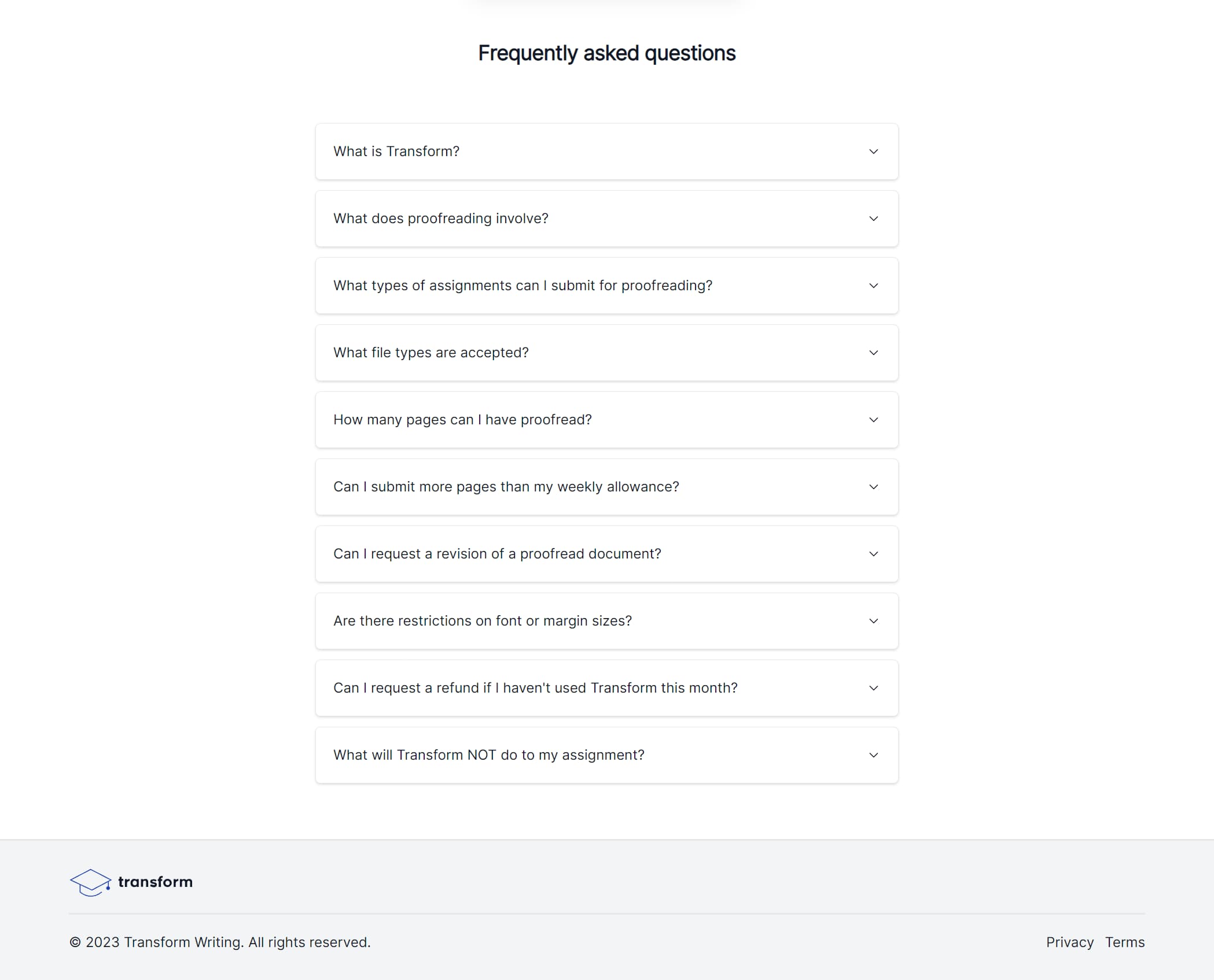 The home page's FAQ section