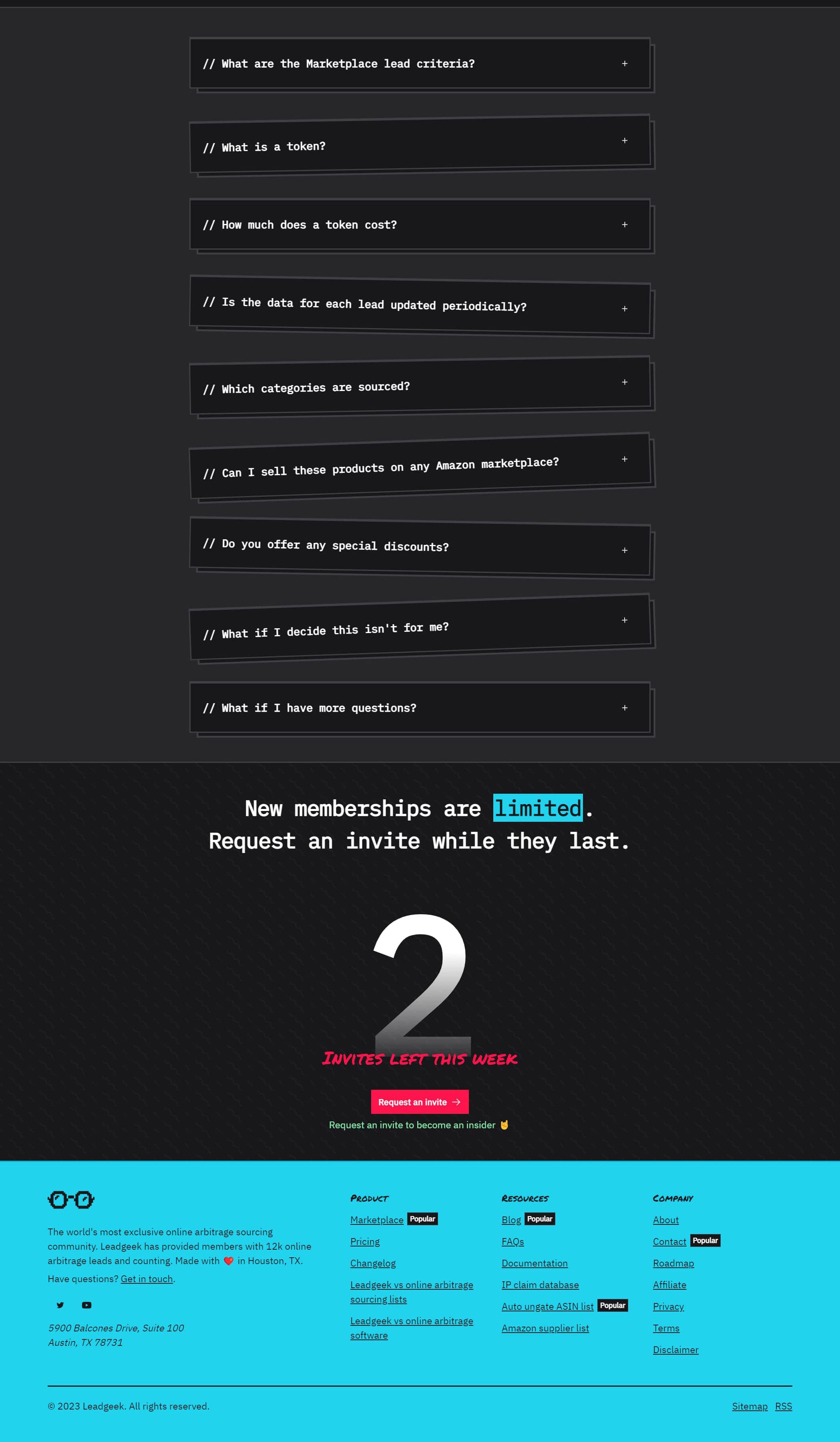 The home page's FAQs and call-to-action section
