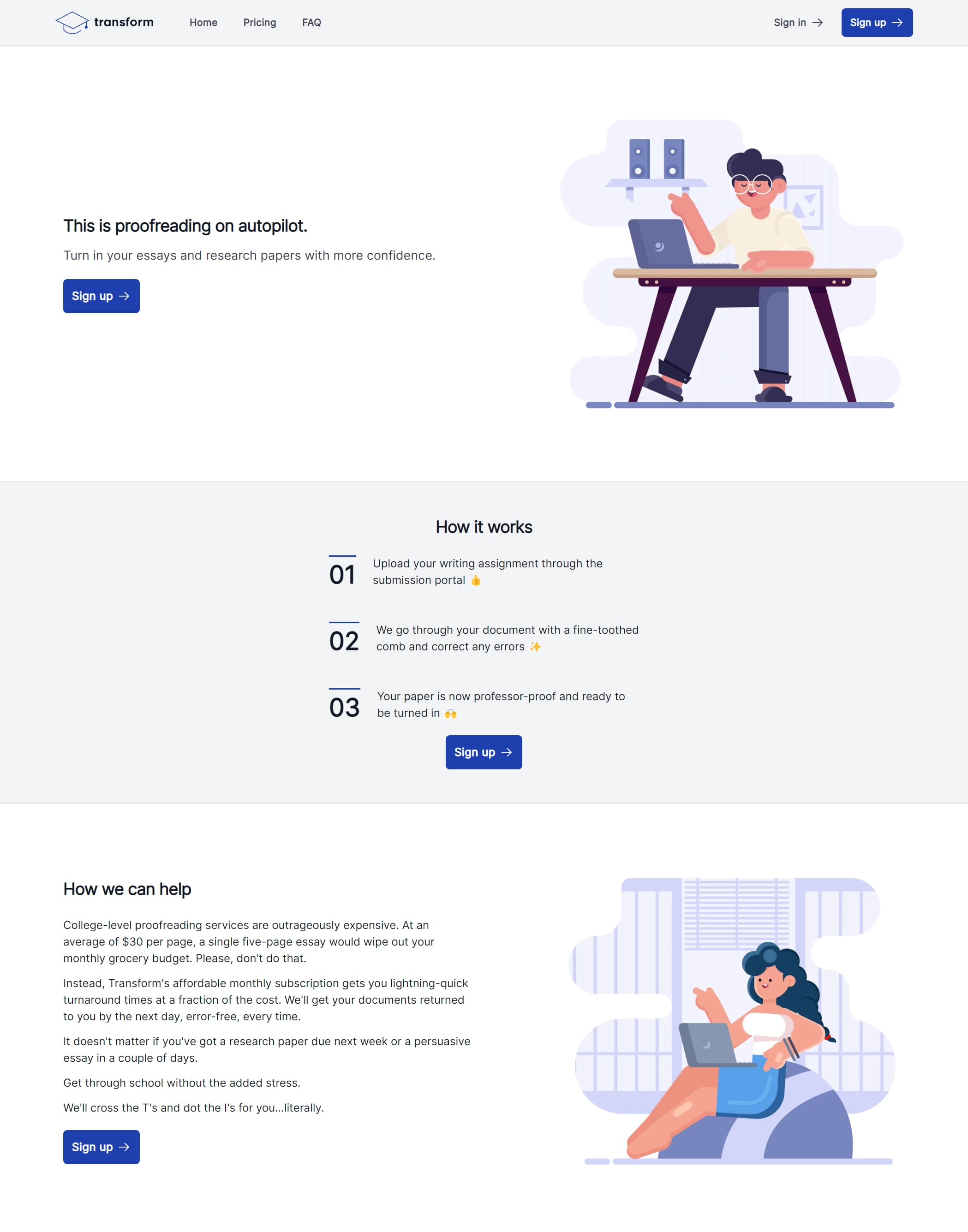 The home page's hero section