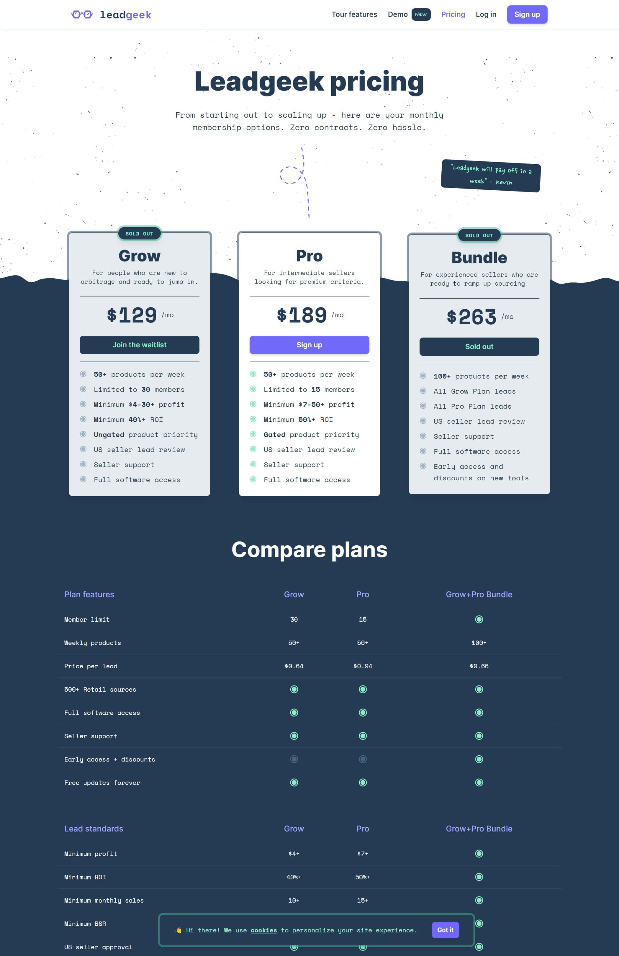 The pricing page