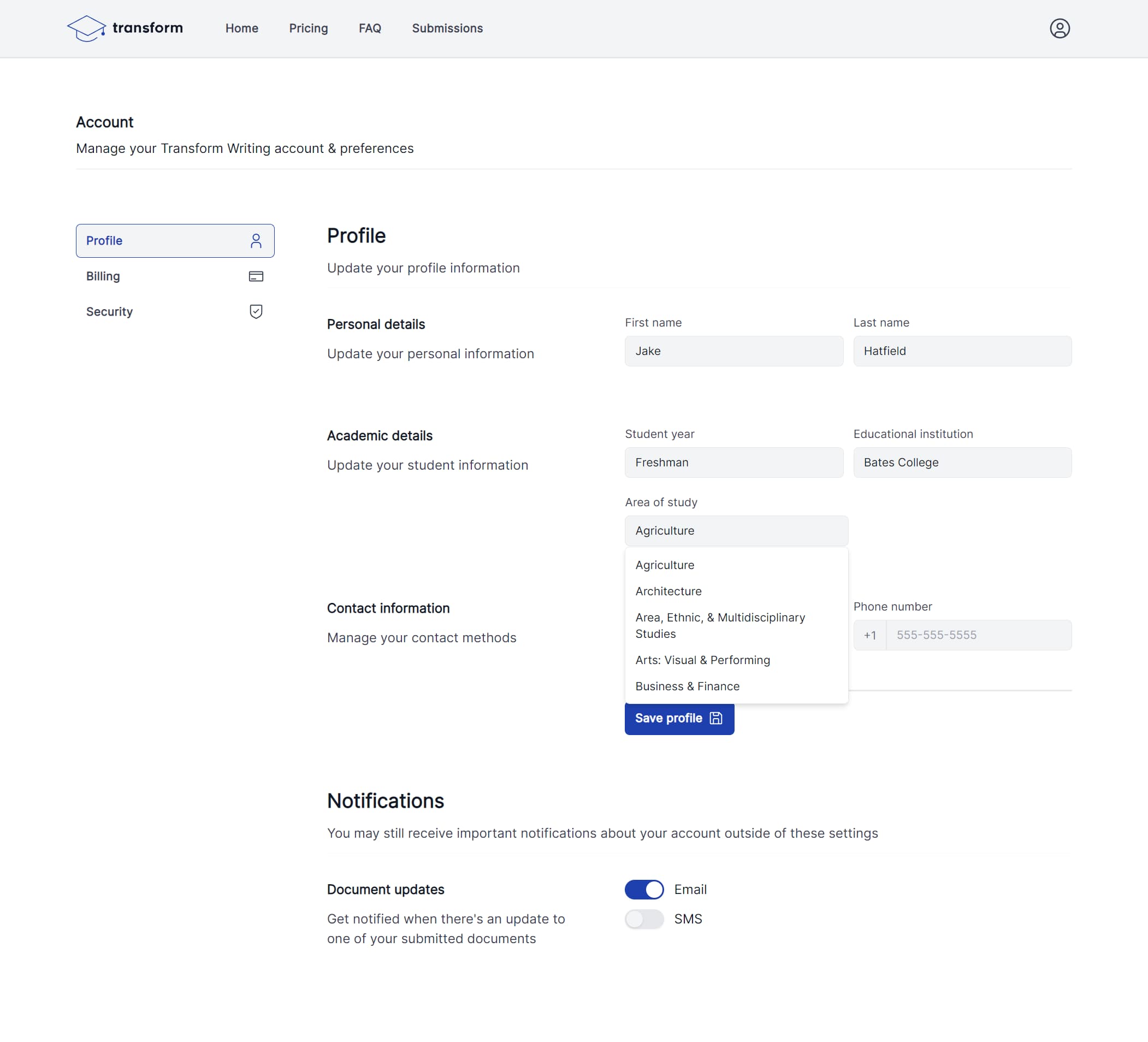 The profile page