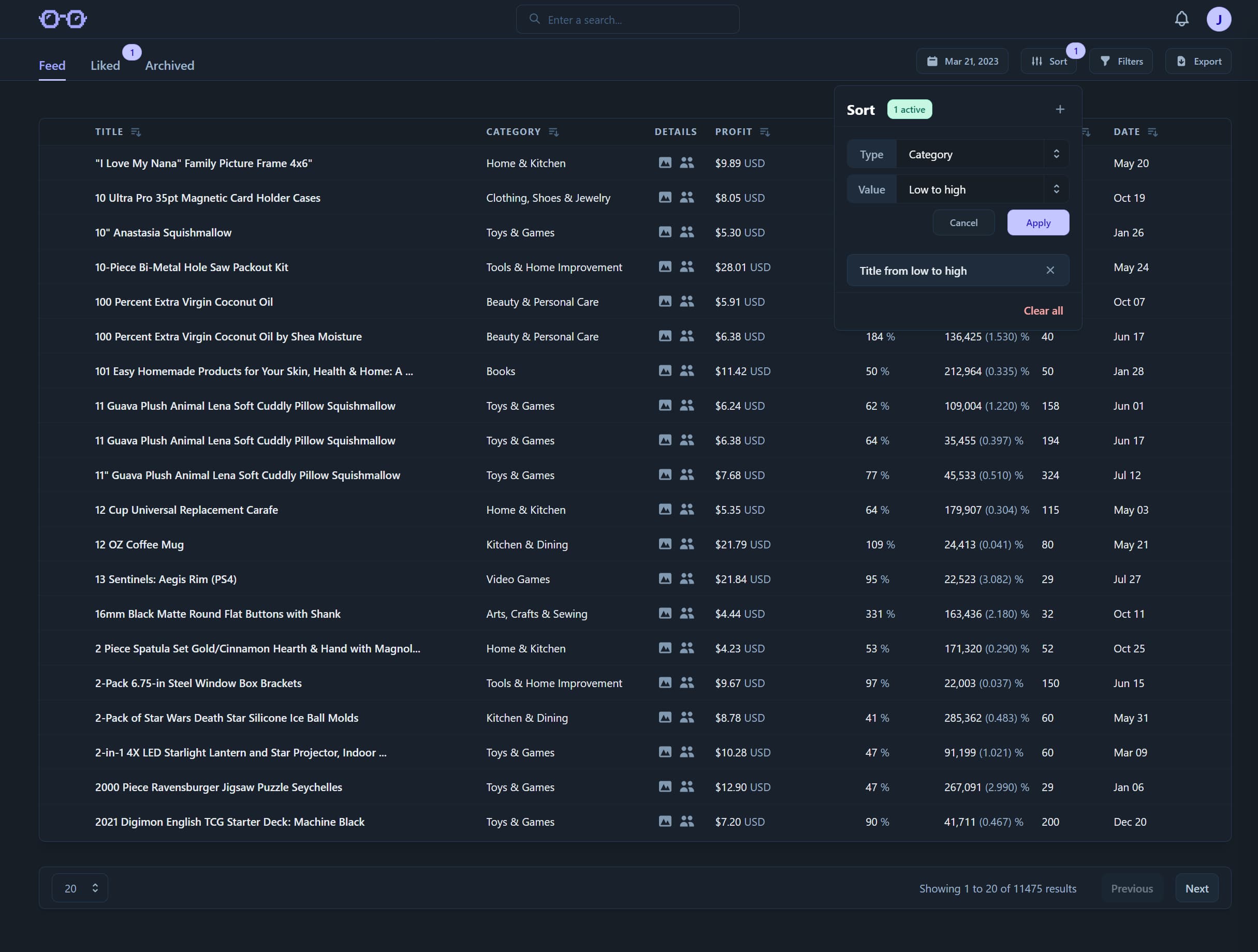 Sort leads (dark mode)